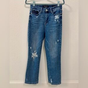 Judy Blue Distressed Straight Leg Jeans - Blue